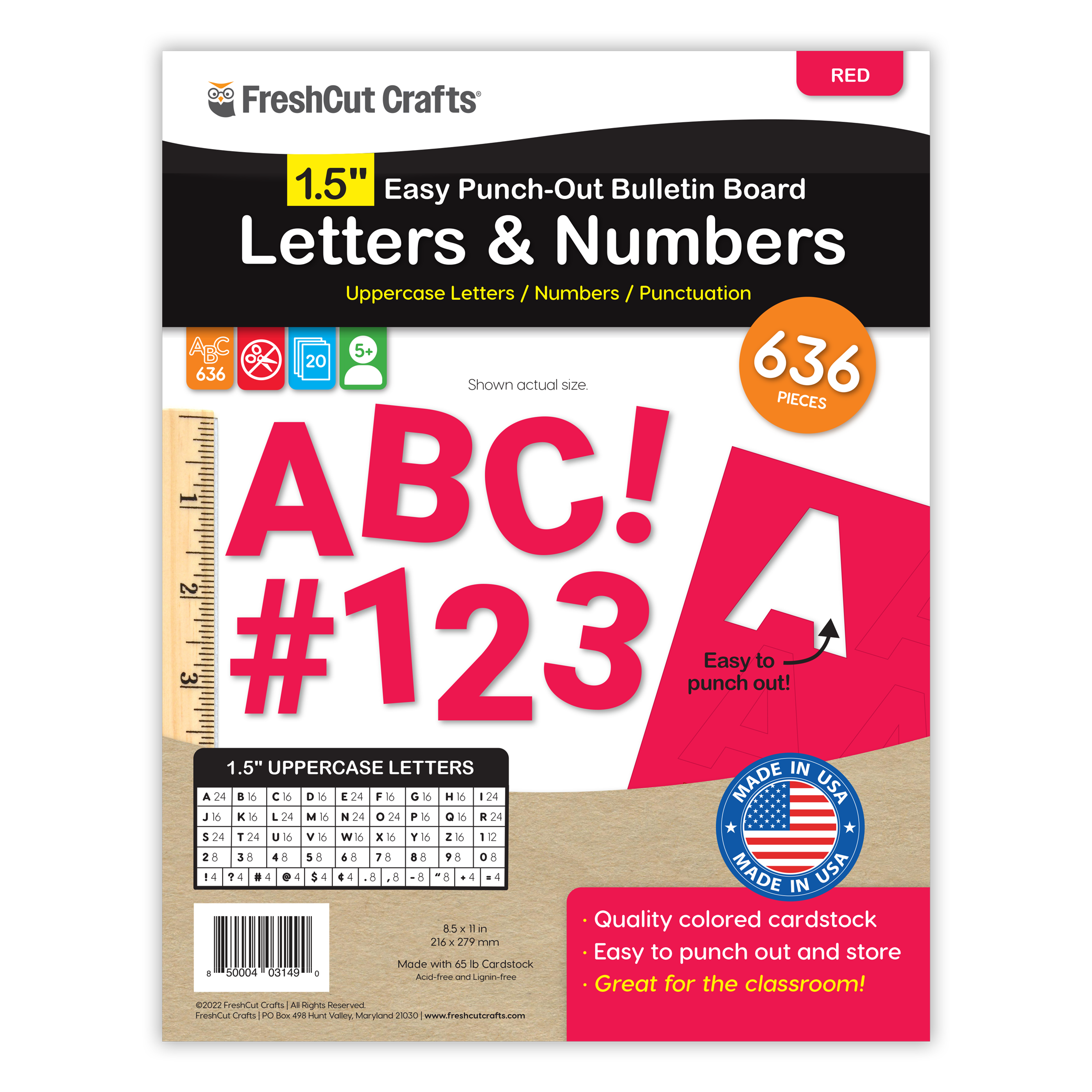 Versatile pre-cut alphabet and numbers set for letter-by-letter learning and creative projects.