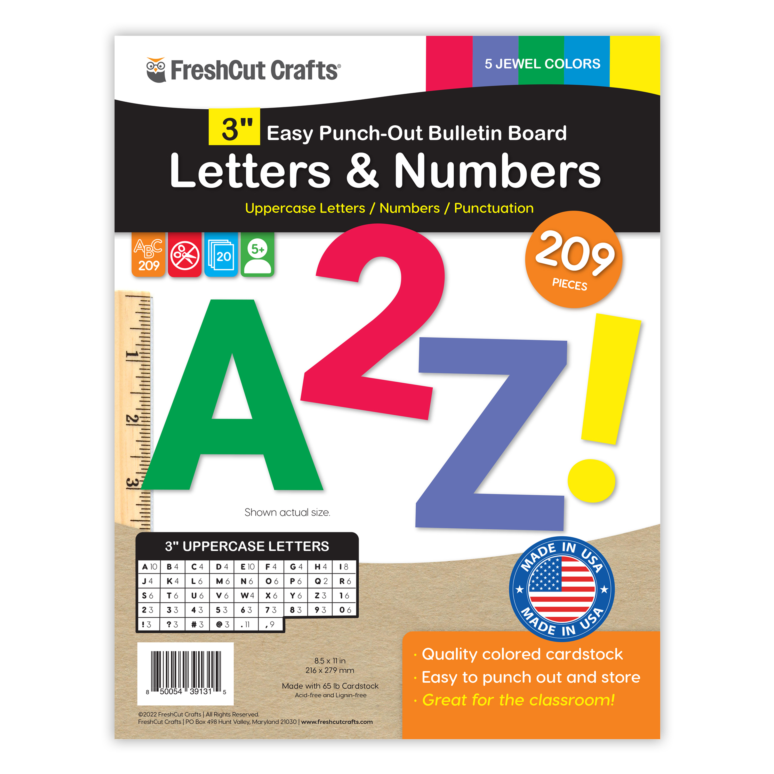 Versatile pre-cut alphabet and numbers set for letter-by-letter learning and creative projects.