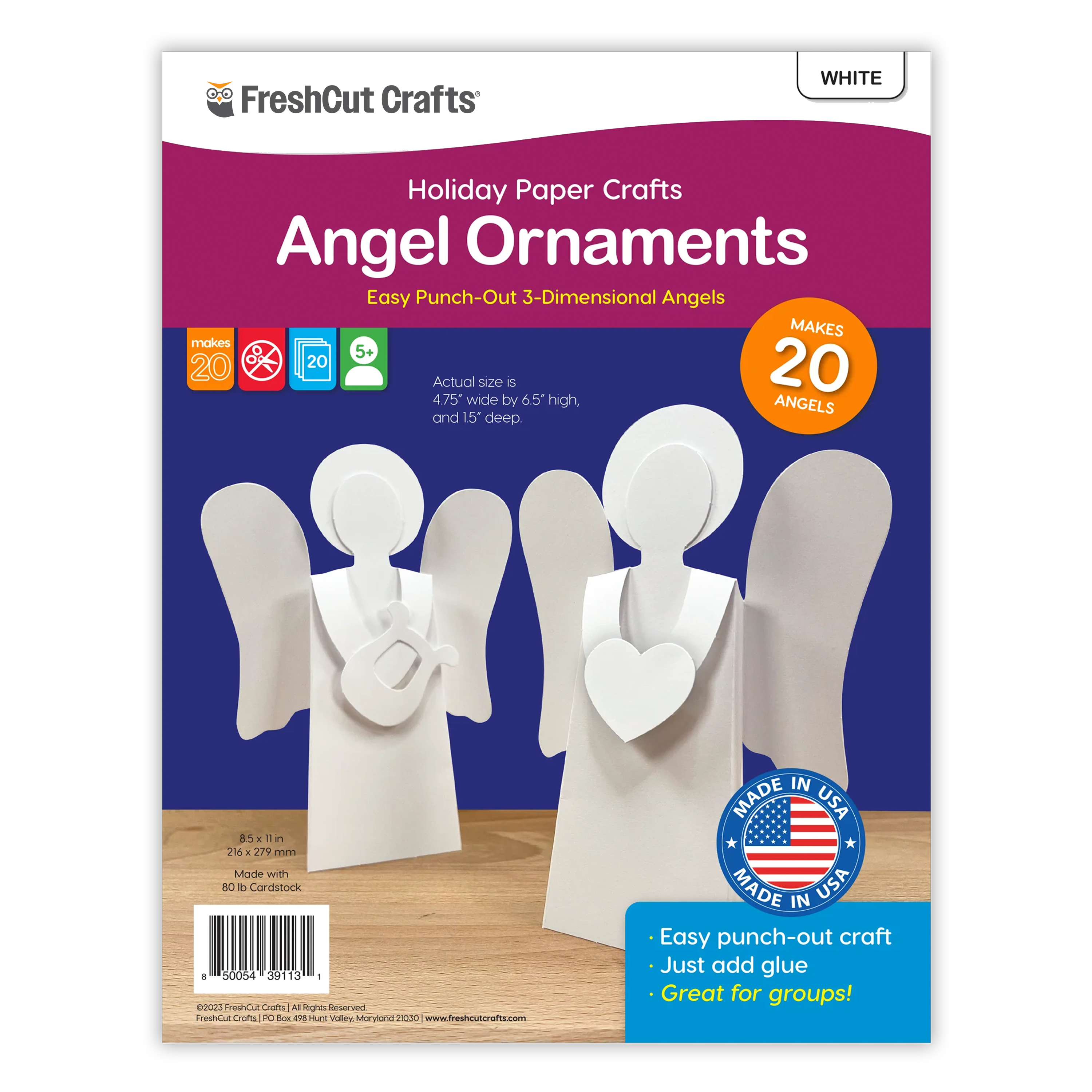 DIY angel ornament kit—easy Christmas holiday craft with pre-cut paper shapes.