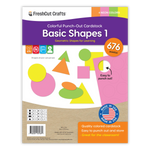 Basic shapes punch-out set with circles, squares, triangles, and ovals for paper crafts.