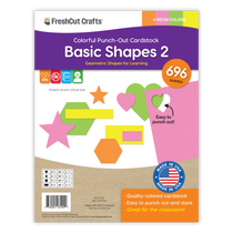 Basic shapes punch-out set with heart shapes, star shapes, hexagons, and rectangles for paper crafts.
