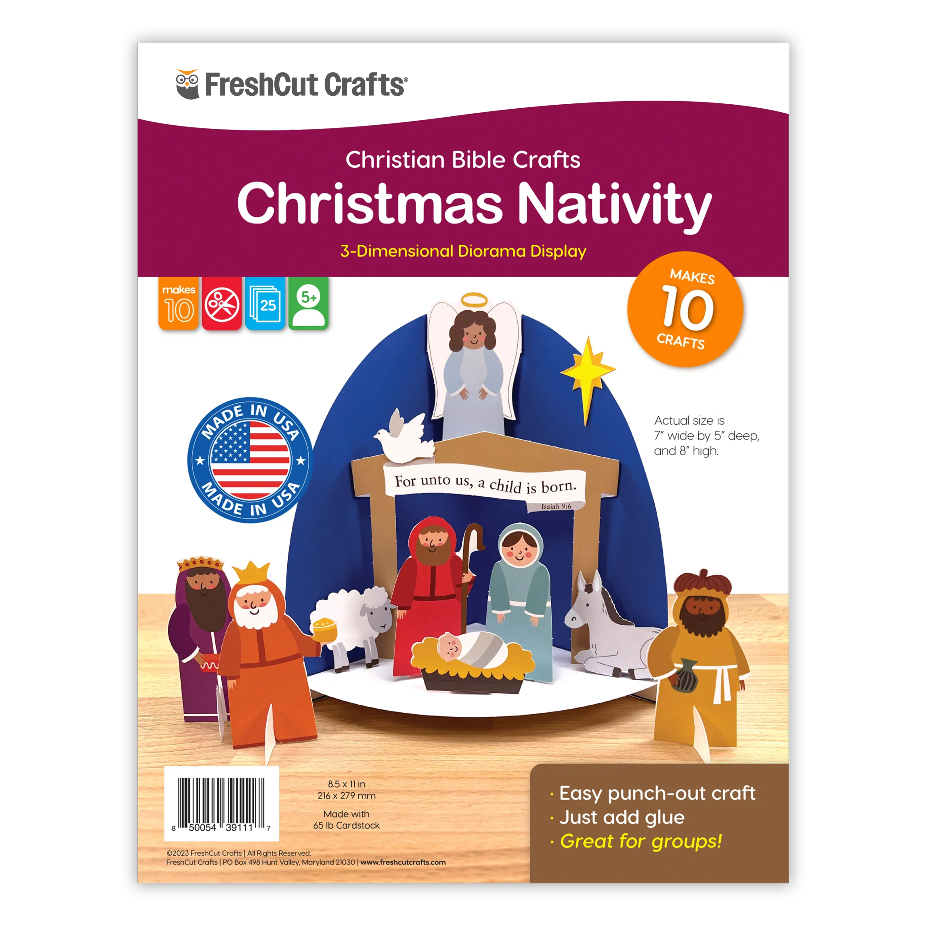 3D nativity set punch-out craft kit—create a beautiful Christmas nativity scene with paper figurines.