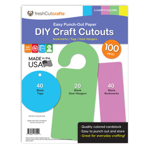 DIY Craft Cutouts 100 PCS Blank Bookmarks, Door Hangers, Gift Tags - Happy Colors