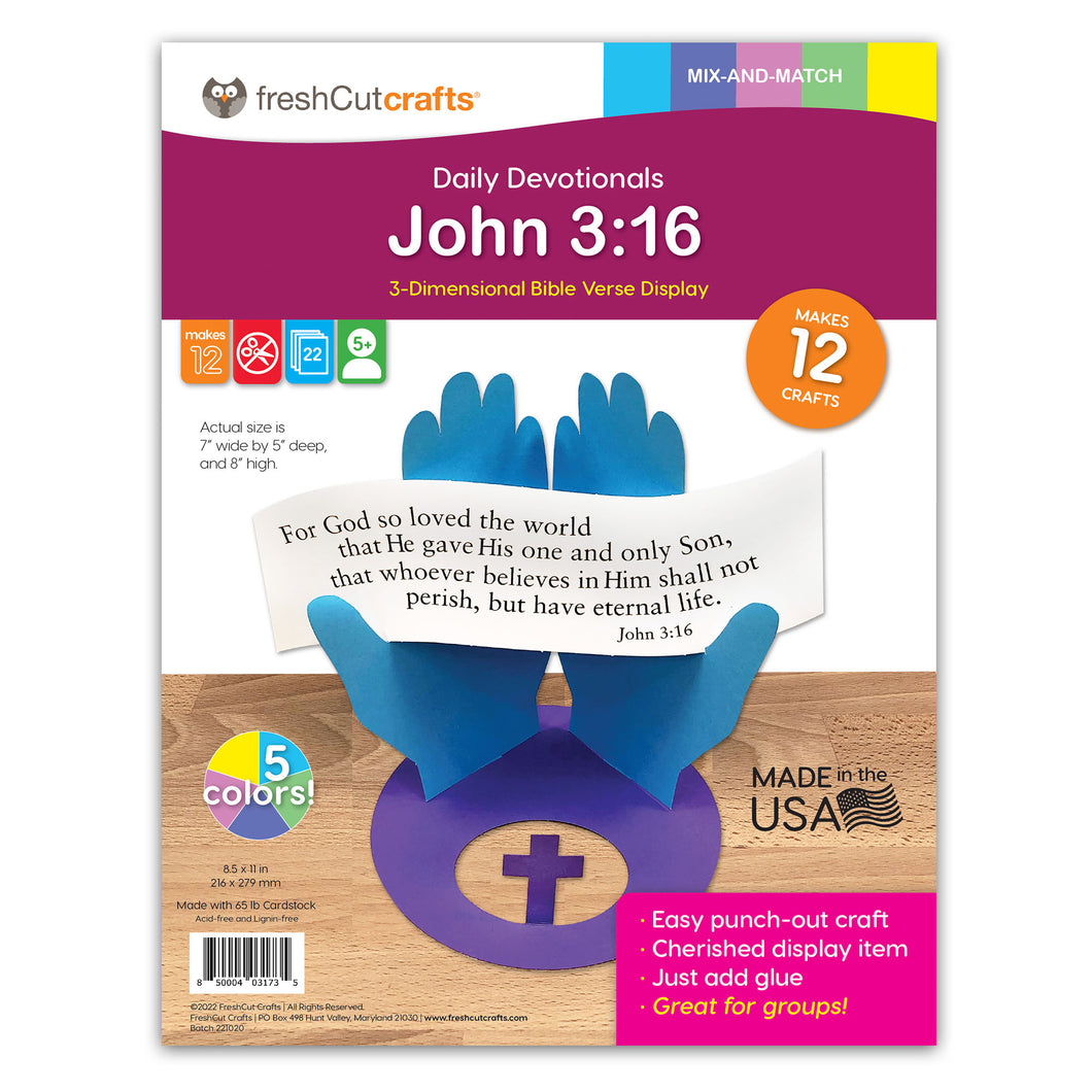 John 3:16 (For God So Loved the World) Daily Devotional Colorful 3-D Punch-Out Paper Bible Craft Kit